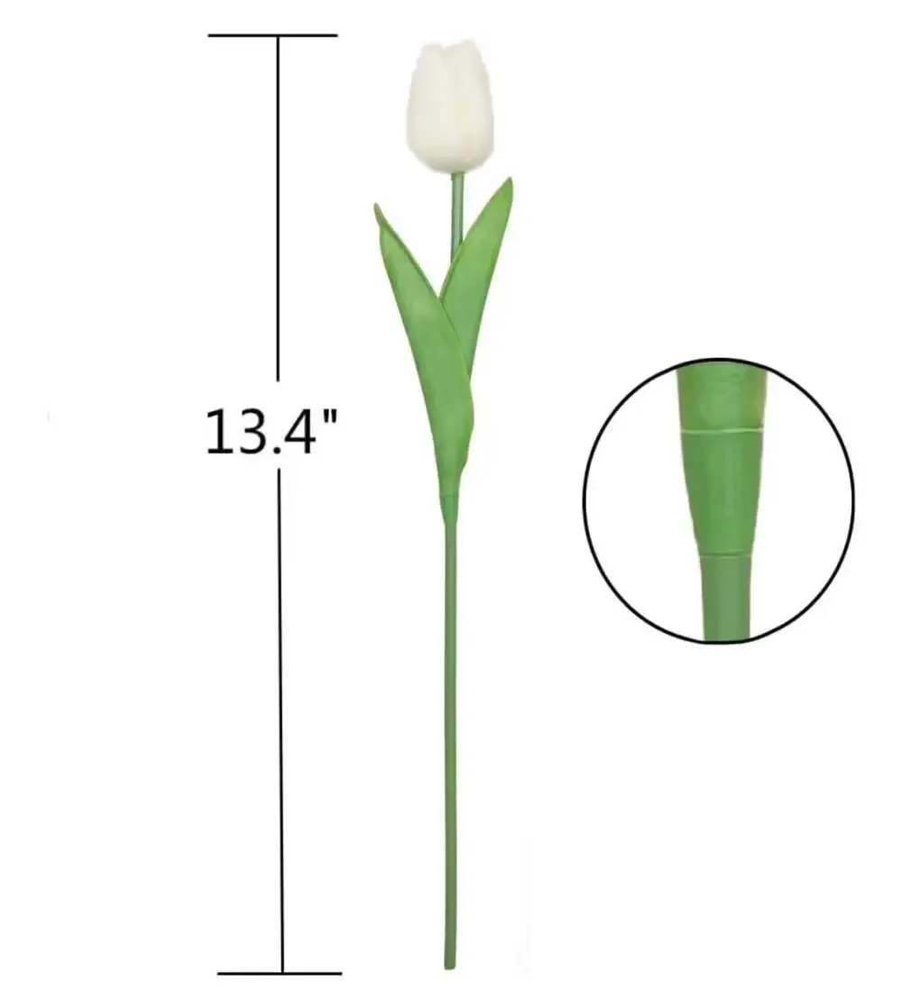 HIMUTAIN 20-Piece Artificial White‎ Tulip Bouquet with Gift Box and Ribbon
